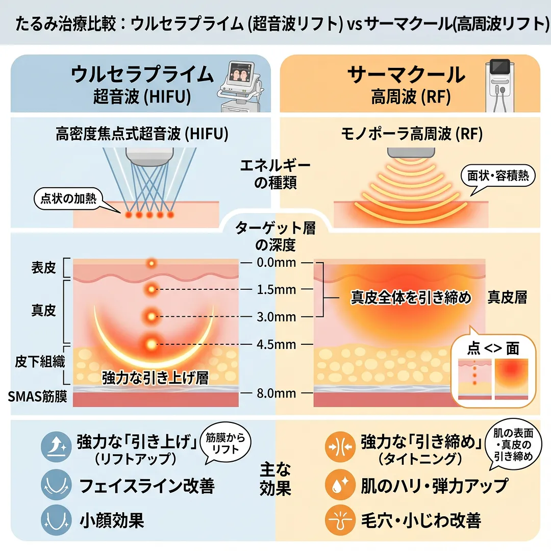 ウルセラ、サーマクール_たるみ治療比較.webp