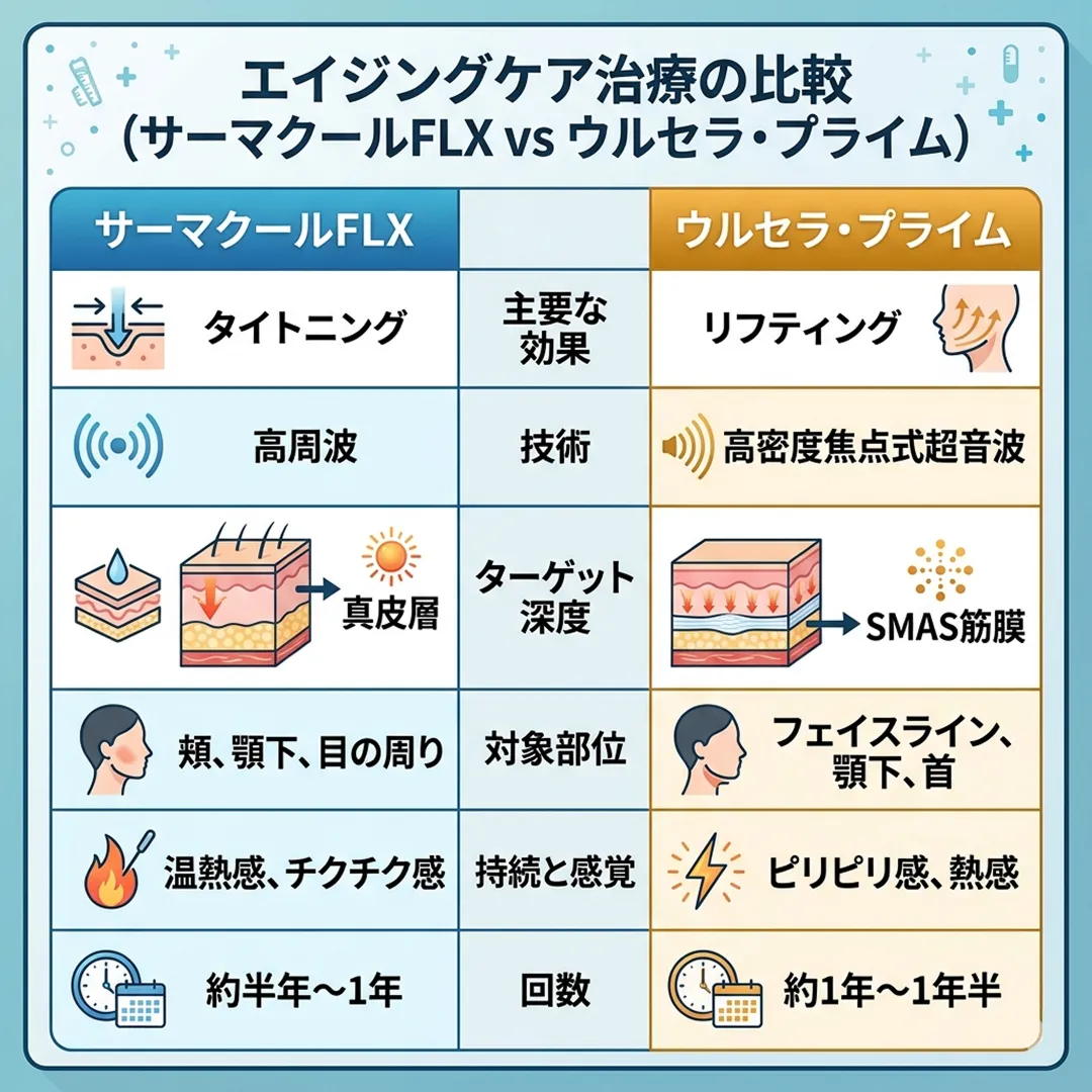 サーマクールFLXとウルセラピープライムの比較表.webp