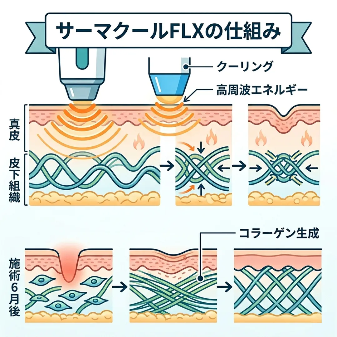 サーマクールFLXのメカニズム_高周波がコラーゲンを生成する仕組みの図解.webp