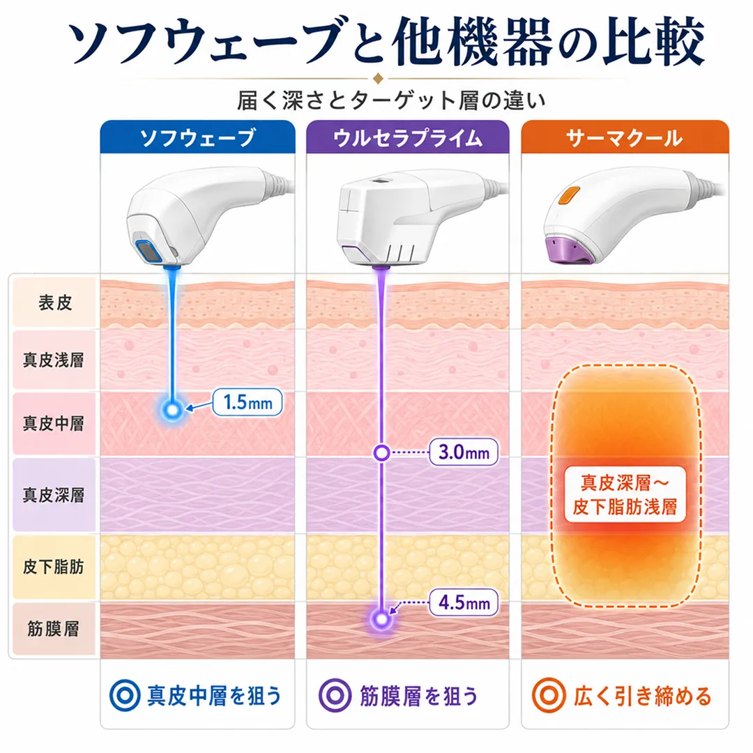 ソフウェーブ　ウルセラプライム　サーマクール比較表.webp