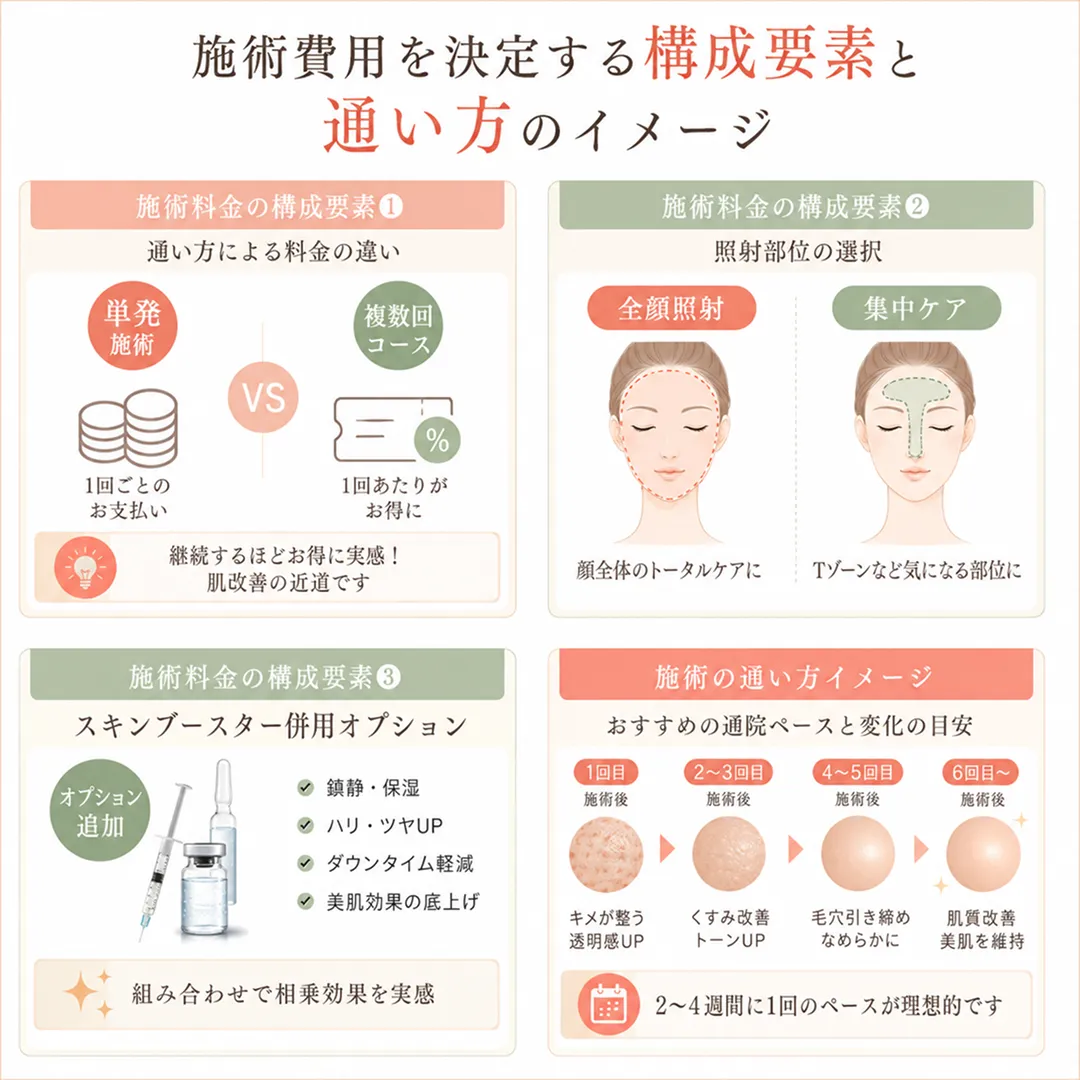 ピコフラクセル施術の料金構成要素とパッケージ通院による変化イメージ.webp