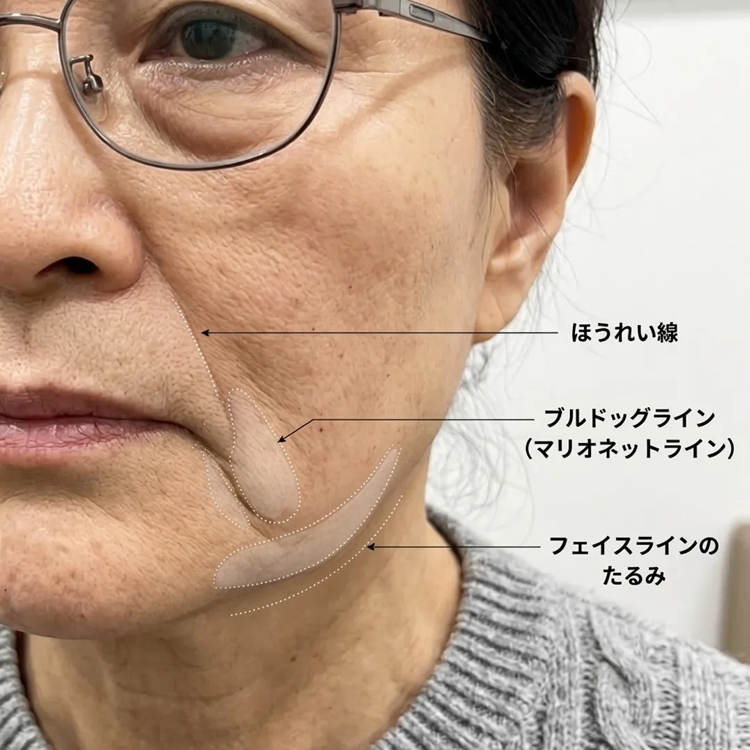 フェイスラインのたるみ-マリオネットライン-ほうれい線.webp