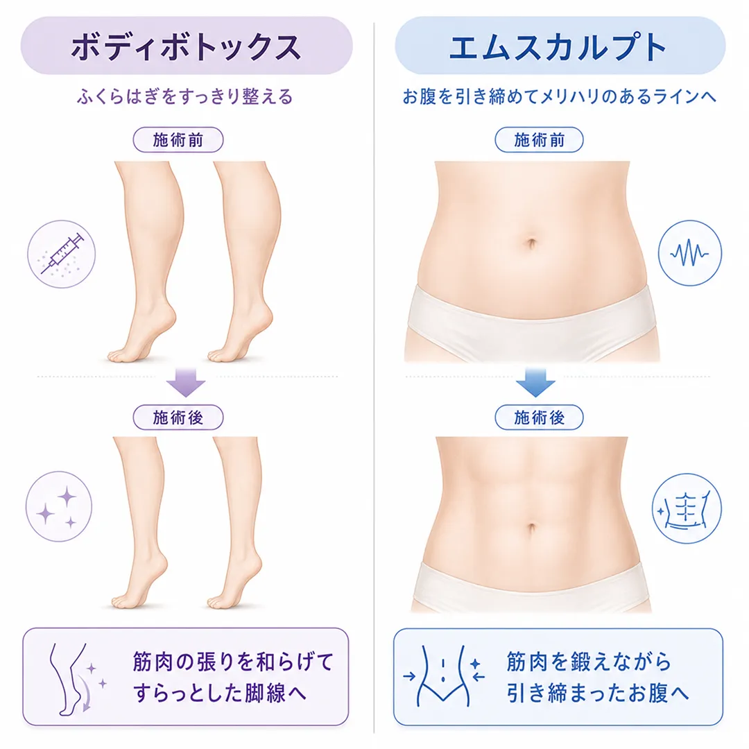 ボディボトックスとエムスカルプトによるボディライン改善のビフォーアフター比較.webp
