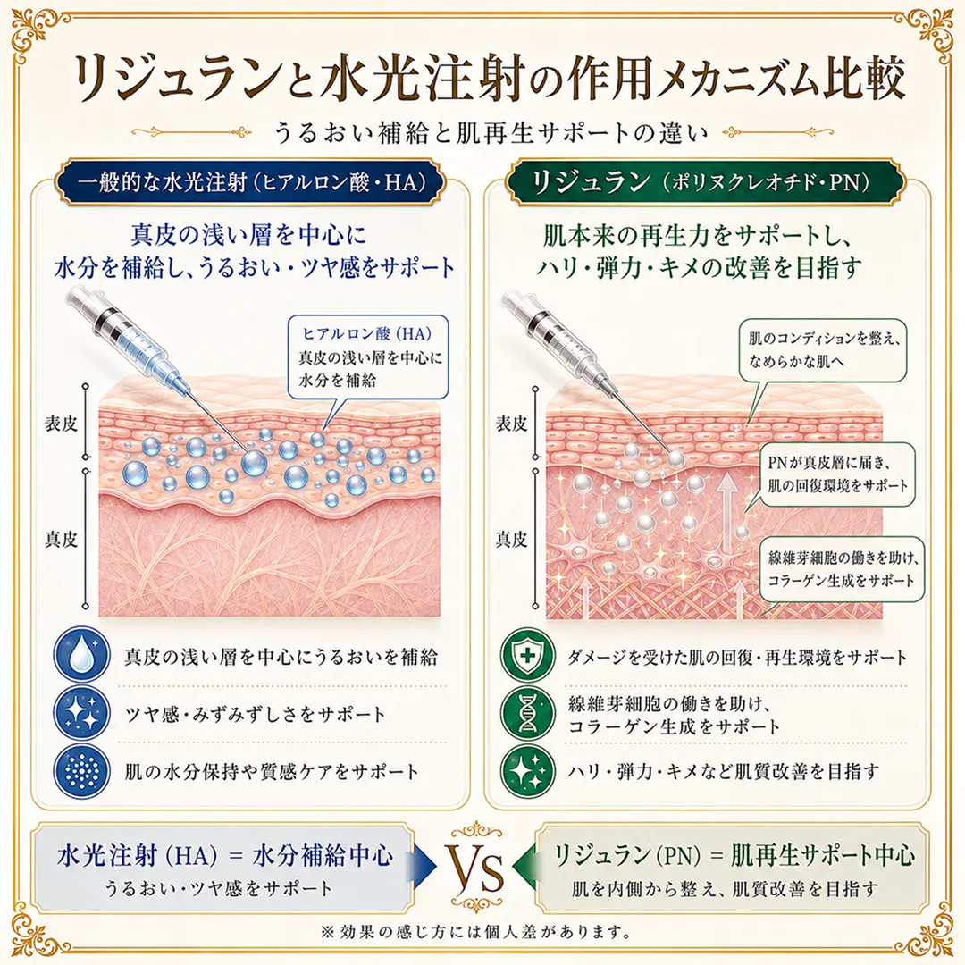 リジュランと水光注射の作用メカニズム比較.webp