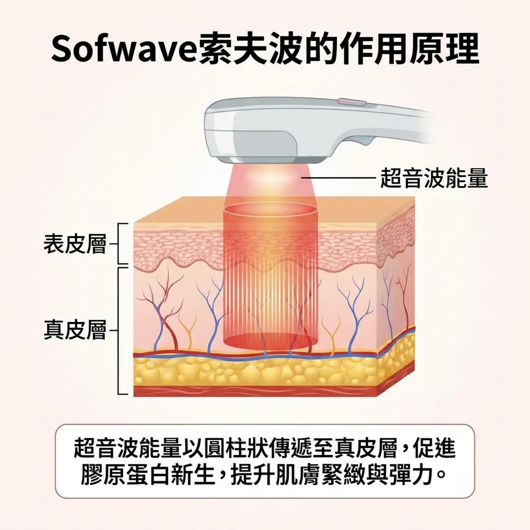 促進膠原蛋白新生,提升肌膚緊緻與彈力。-超音波能量以圓柱狀傳遞至真皮層,-Sofwave索夫波的作用原理-超音波能量-zh-tw.webp