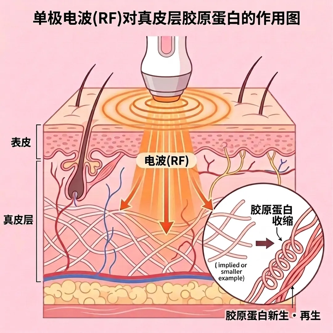 单极电波-对真皮层胶原蛋白的作用图-电波-胶原蛋白新生·再生-zh-cn.webp