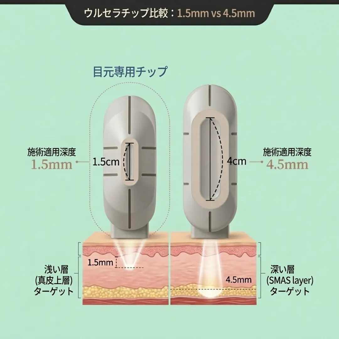比較-ウルセラチップ比較-1-5mm-vs-4-5cm-目元専用チップ-ja.webp