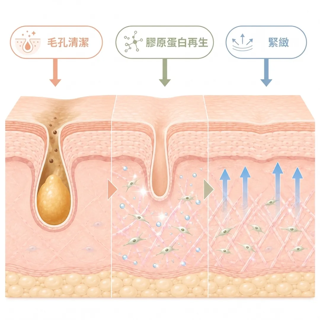 毛穴縮小の3段階メカニズム-膠原蛋白再生-毛孔清潔-緊緻-zh-tw.webp