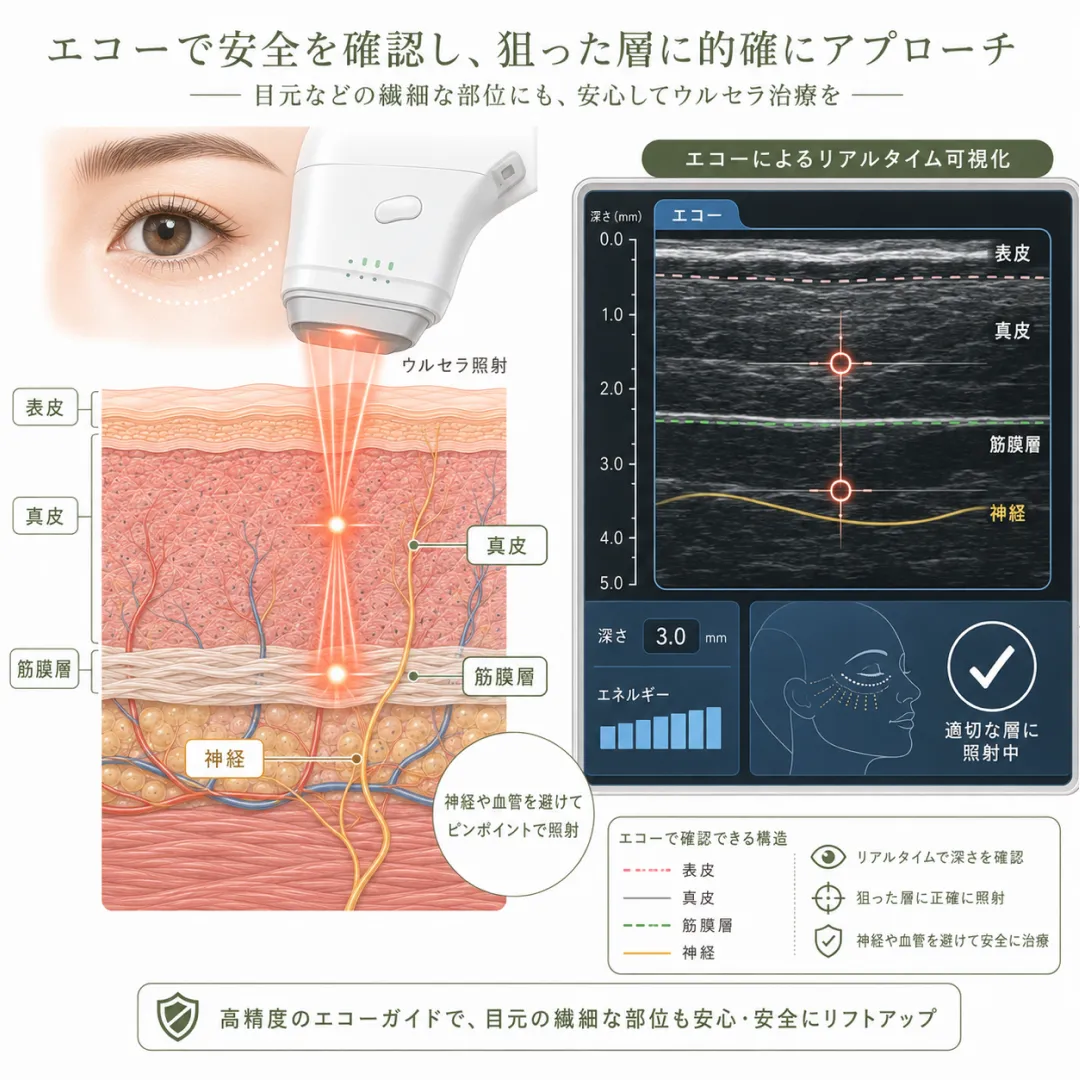 江南美容皮膚科_アイウルセラ超音波エコーを用いた安全な照射.webp