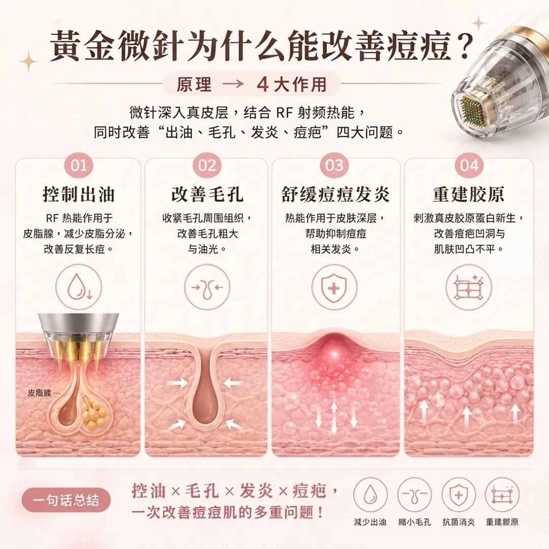 黄2金微针为什么能改善痘痘皮脂腺调控毛孔收缩胶原重建机制说明图-why-gold-rf-microneedling-zh-cn.webp