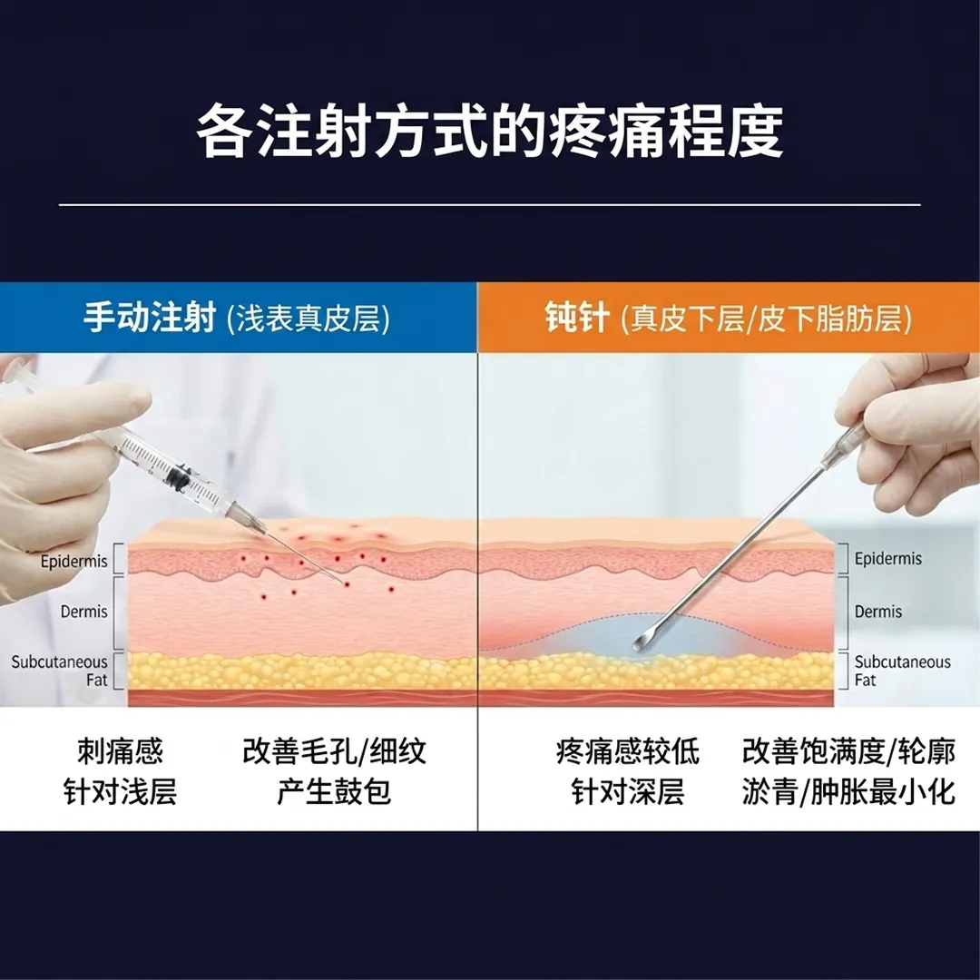 손주사-캐뉼라-통증-对比-鈍针-真皮下层-皮下脂肪层-Subcutaneous-Fat-手动注射-浅表真皮层-各注射方式的疼痛程度-zh-cn.webp