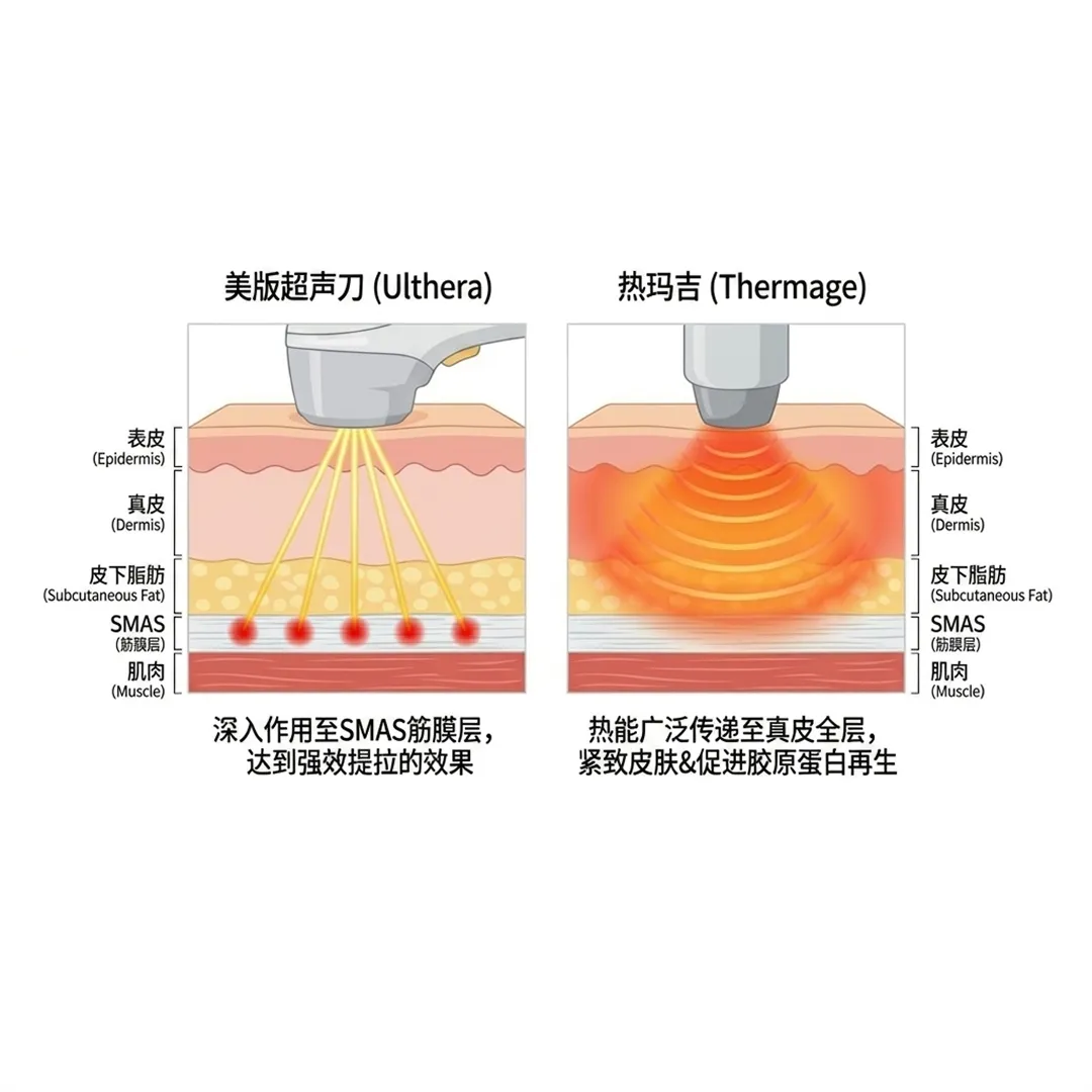 써마지-울쎄라-차이-皮下脂肪-Subcutaneous-Fat-美版超声刀-Ulthera-热玛吉-Thermage-表皮-Epidermis-zh-cn.webp