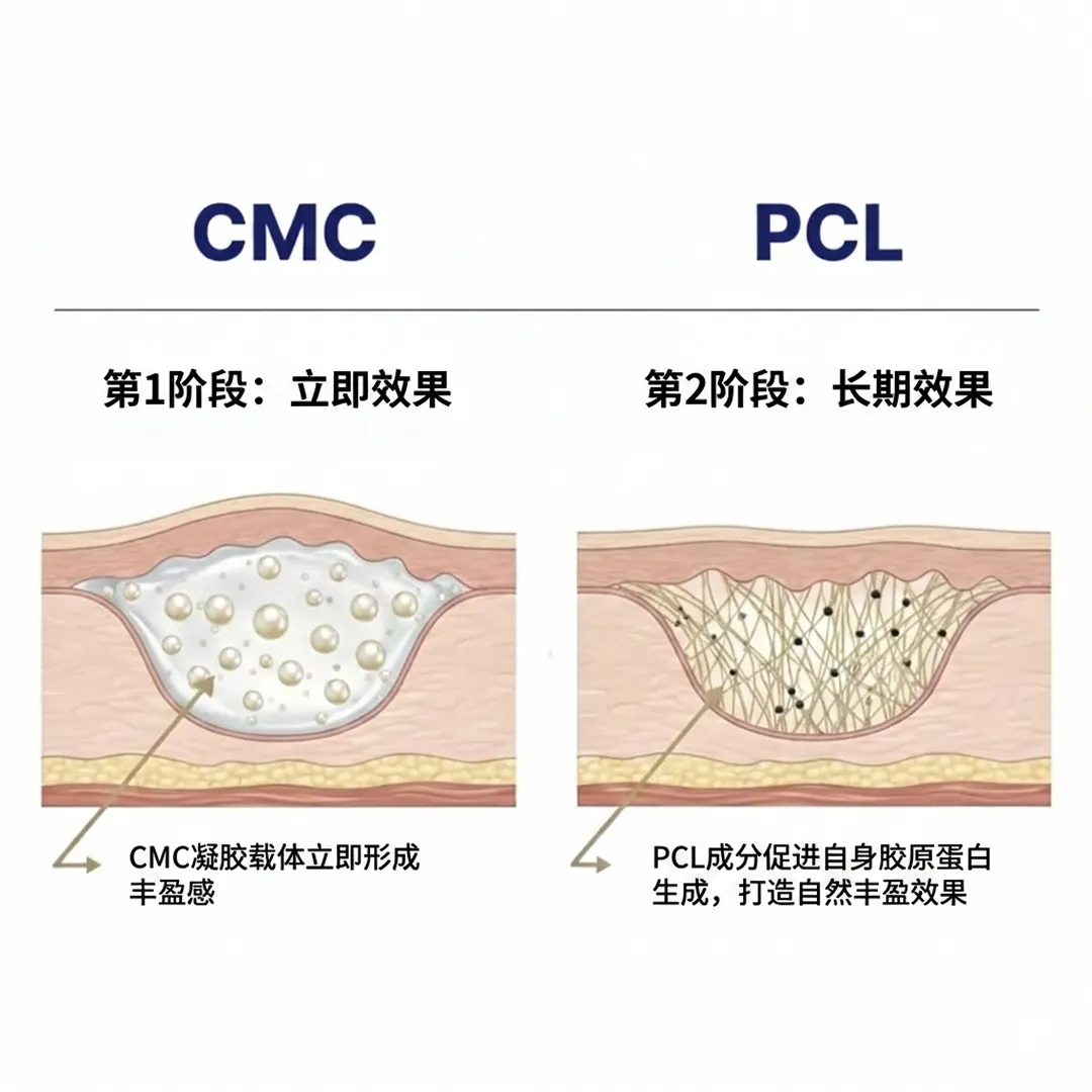 엘란쎄-필러-效果-PCL成分促进自身胶原蛋白生成,打造自然丰盈效果-CMC凝胶载体立即形成丰盈感-第1阶段:立即效果-第2阶段:长期效果-zh-cn.webp