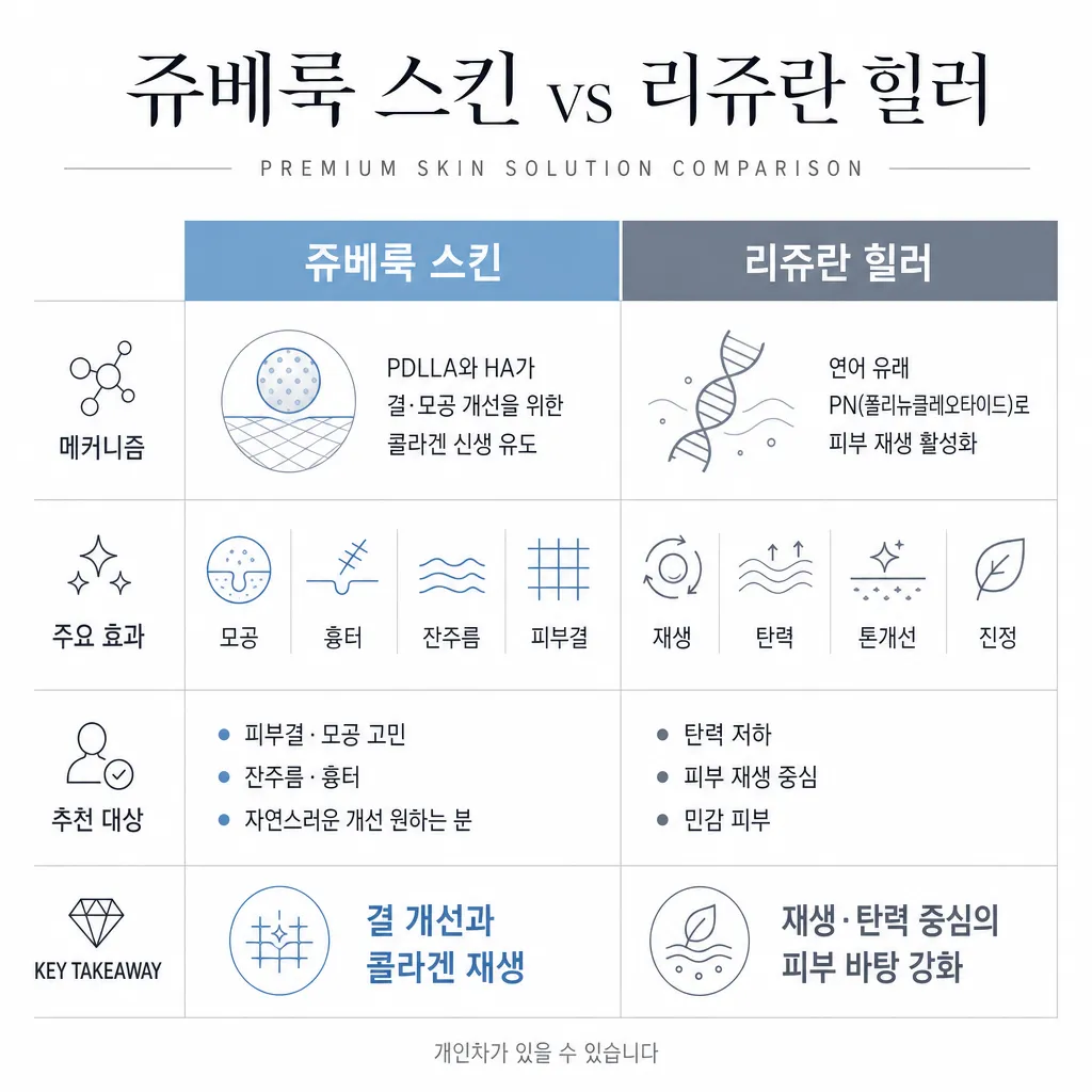 쥬베룩-리쥬란-통증·유지기간·다운타임-비교-표.webp