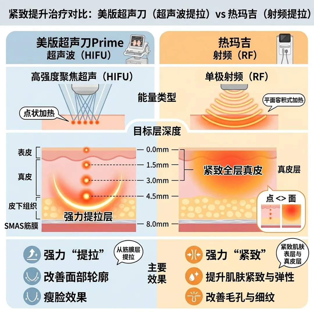 2紧致提升治疗对比：美版超声刀（超声波提拉）-vs-热玛吉（射频提拉）-高强度聚焦超声-HIFU-超声波-单极射频-RF-zh-cn.webp