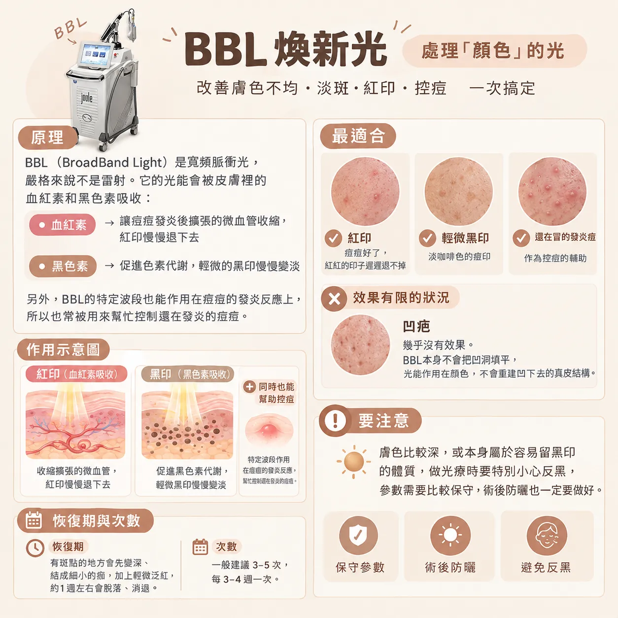 BBL煥新光改善紅印、輕微黑印及發炎痘痘的原理與效果