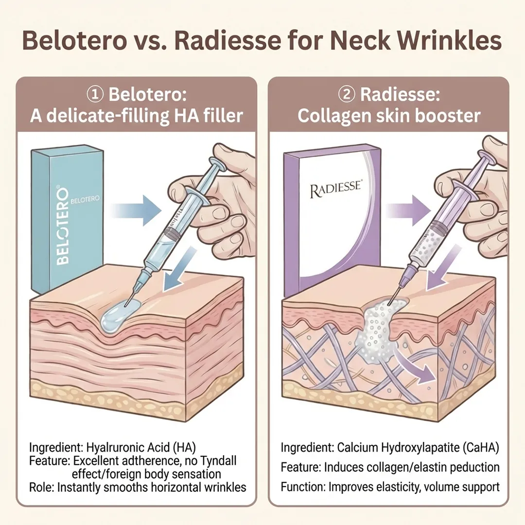 `Before and after photos of a bride's neck after combined Belotero filler and Radiesse treatment at Seye Clinic, showing reduced neck wrinkles and improved skin elasticity for a wedding-ready décolletage.