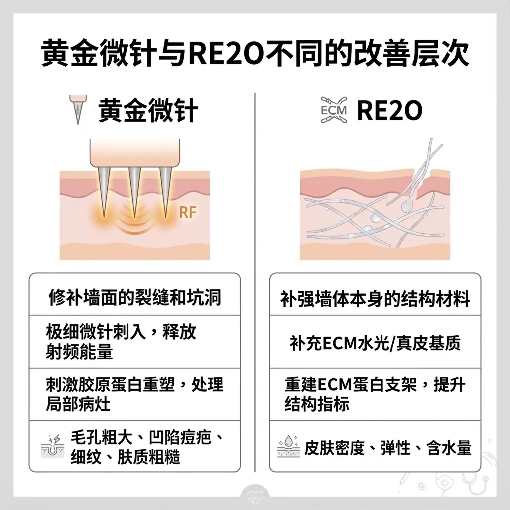 RE2O黃金微針併用研究證據誠實揭露-RE2O-gold-microneedle-evidence-补充ECM水光-真皮基质-ECM-黄金微针与RE2O不同的改善层次-zh-cn.webp