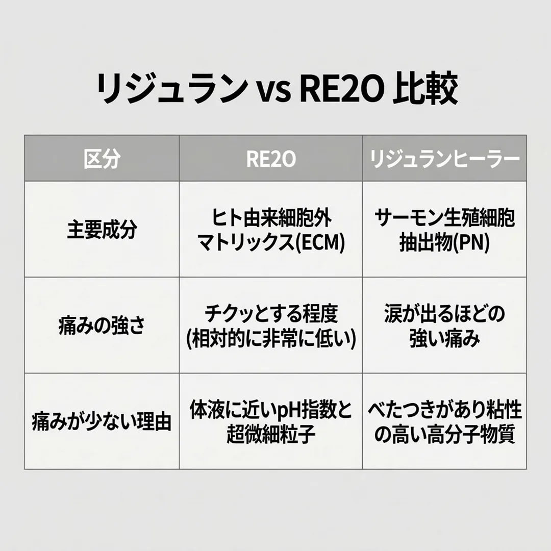RE2O-比較-リジュラン-vs-ヒト由来細胞外マトリックス-ECM-サーモン生殖細胞抽出物.webp