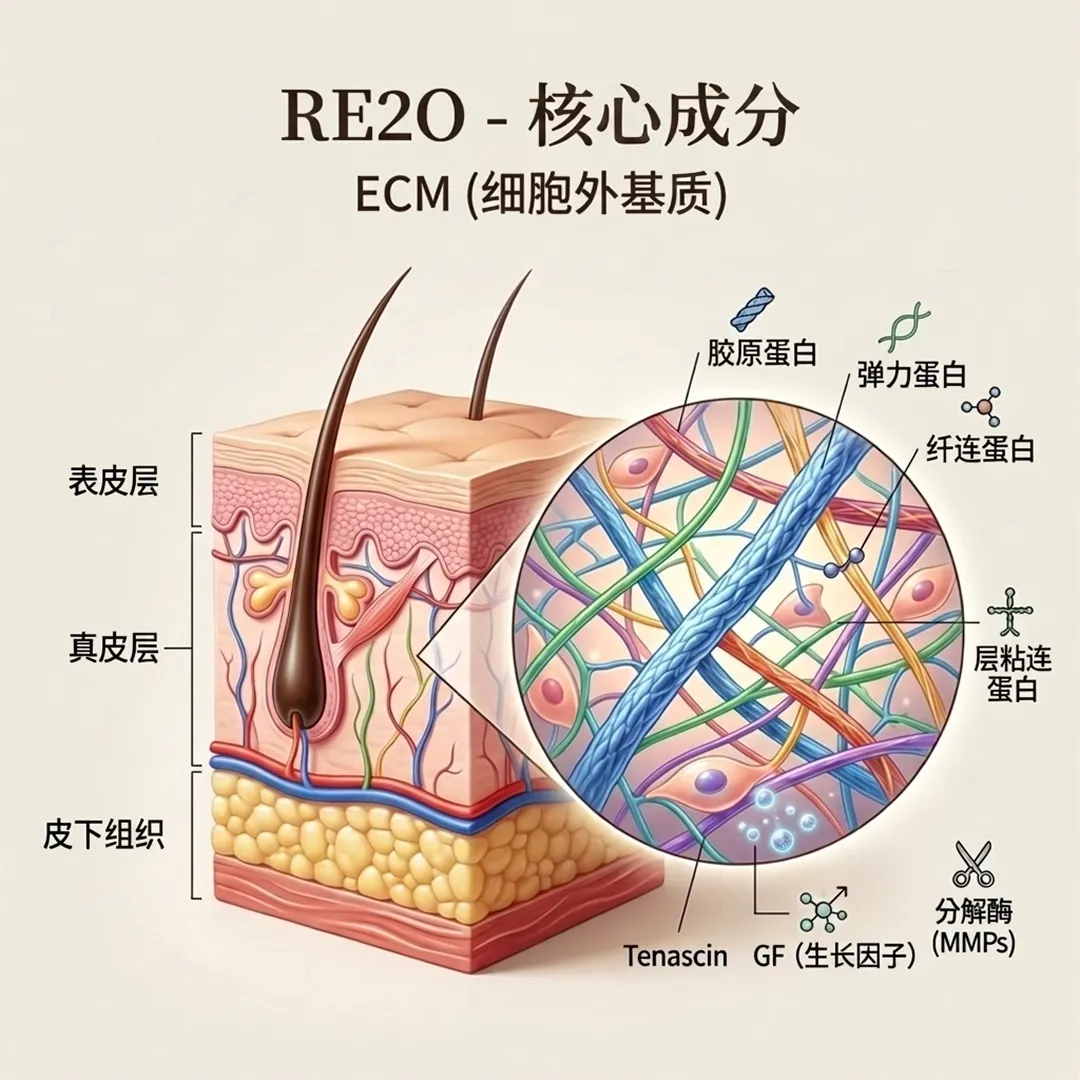 RE2O-스킨부스터-성분-核心成分-ECM-细胞外基质-层粘连蛋白-胶原蛋白-弹力蛋白-細胞外基質-層粘連蛋白-膠原蛋白-zh-cn.webp