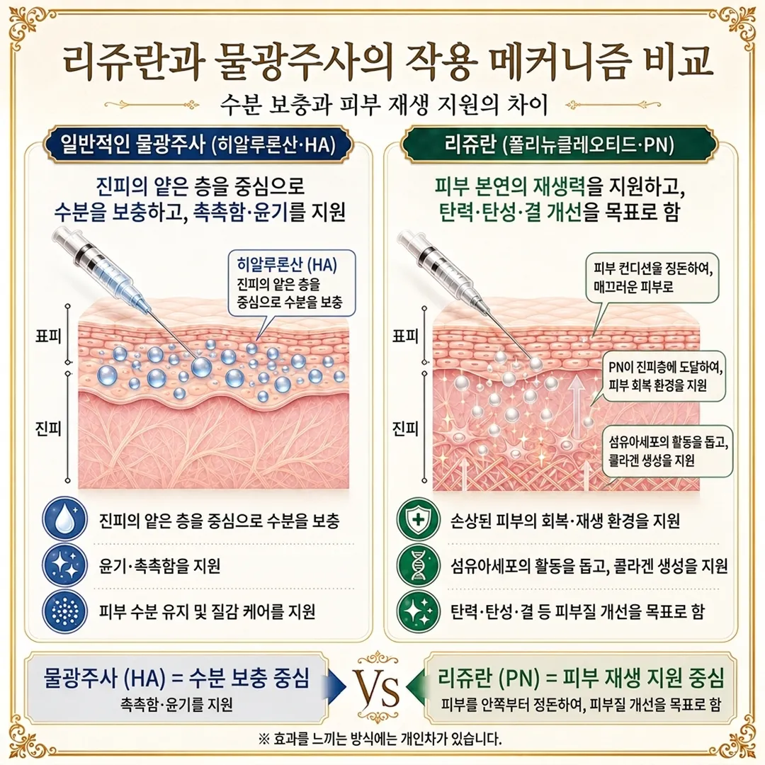 리쥬란 시리즈 비교: 힐러, HB 플러스, 아이, S의 특징, 권장 부위, PN 점성, 통증 정도