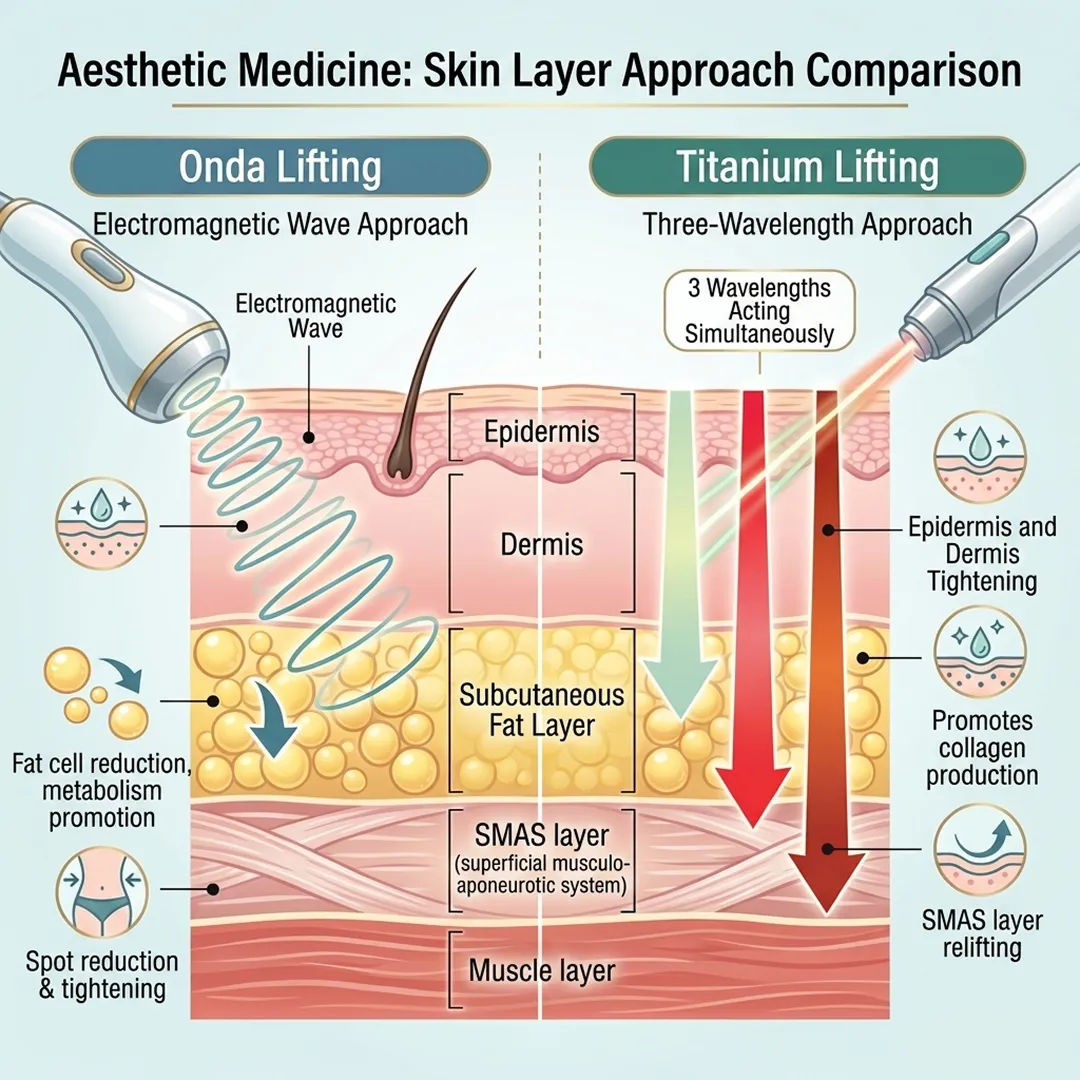 Skin layer approach comparison between Onda Lifting's microwaves and Titanium Lifting's three wavelengths