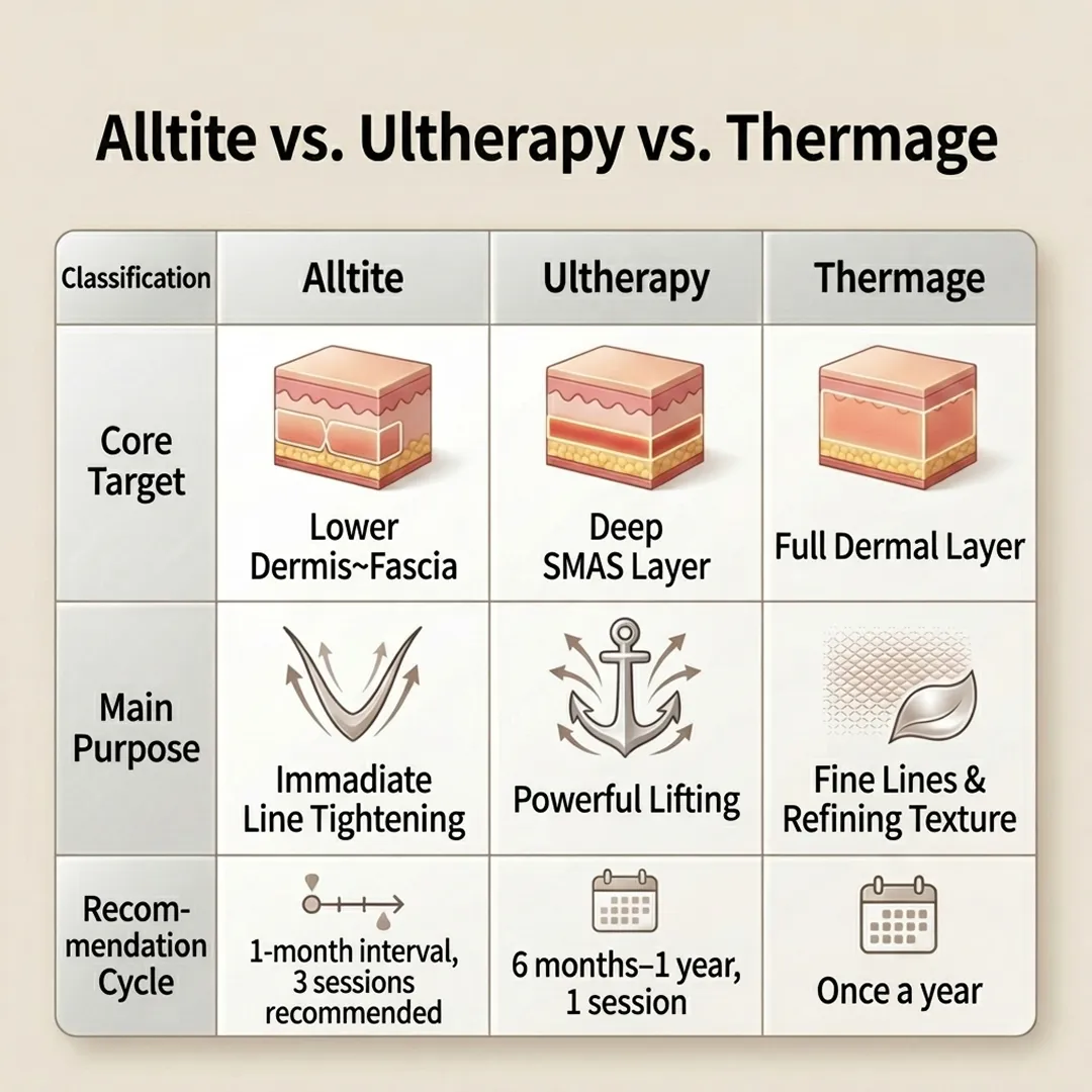 Alltite vs Ultherapy vs Thermage Classification Table