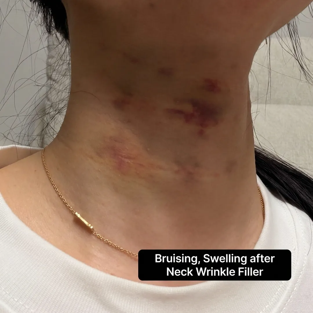 Before and after photos of a bride's neck after combined Belotero filler and Radiesse treatment at Seye Clinic, showing reduced neck wrinkles and improved skin elasticity for a wedding-ready décolletage