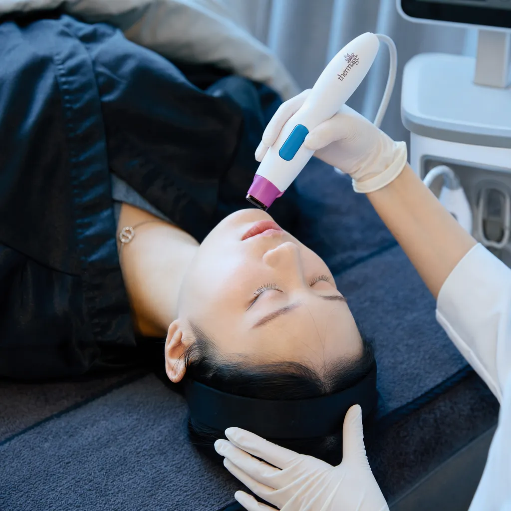 minimalist Gangnam clinic recovery lounge, gray and white, patient relaxing
