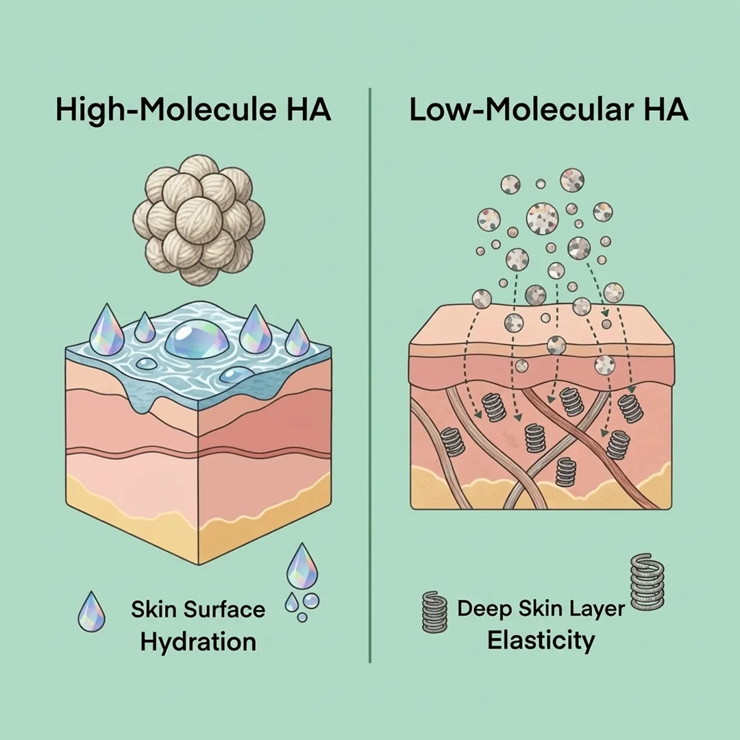 Mechanism of high and low molecular HA in deep skin layers
