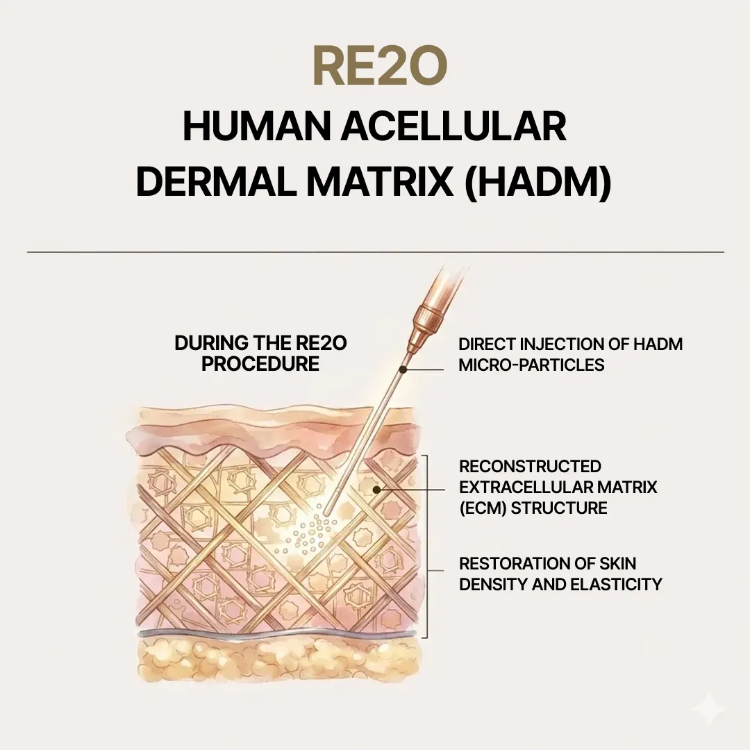 Comparison chart of Re2O, Rejuran, and Juvelook longevity and ingredients