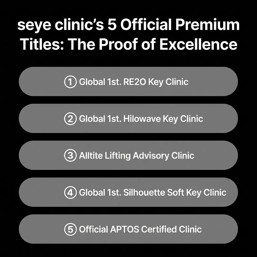 Seye Clinic's 5 Official Premium Titles including Global 1st Silhouette Soft and Official APTOS Certified Clinic