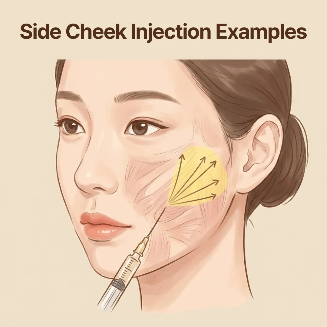 Comparison of traditional filler migration vs. Hilo Wave natural integration for side cheeks and a peanut-shaped face.