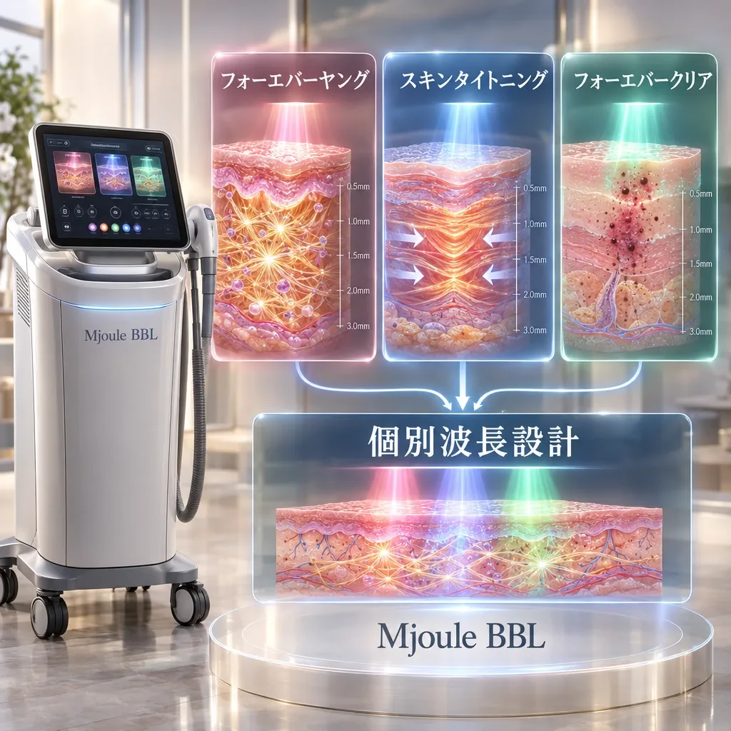 BBLレーザーの主要モード(フォーエバーヤング、スキンタイトニング等)の機能比較