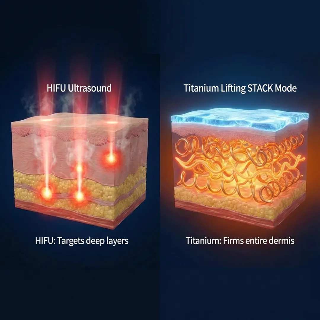Titanium Lifting before and after results, demonstrating extended longevity through collagen regeneration at Seye Clinic.