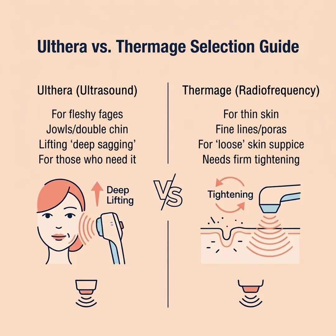 Diagram showing Ultherapy's DeepSEE technology targeting the dermis, fat, and muscle layers.