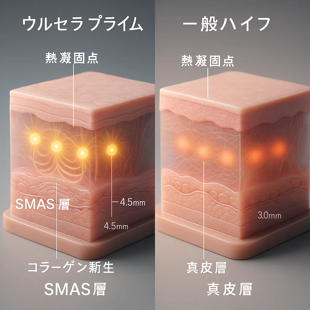 ウルセラプライムと一般ハイフの熱凝固点形成と作用機序の比較