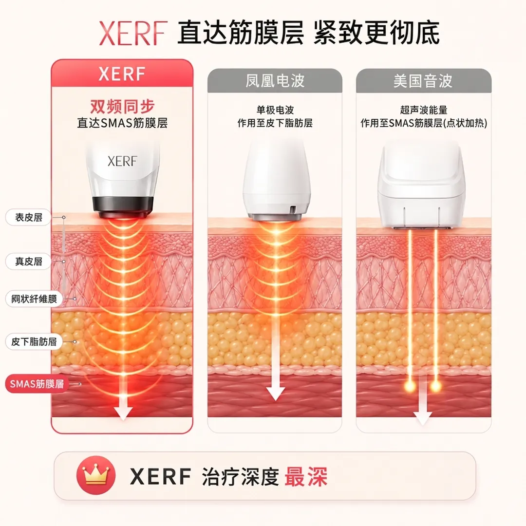 xerf电波-双频电波-紧致肌肤-治疗深度-比较其他施术-XERF-直达筋膜层-紧致更彻底-直达SMAS筋膜层-作用至皮下脂肪层-凤凰电波-美国音波-zh-cn.webp